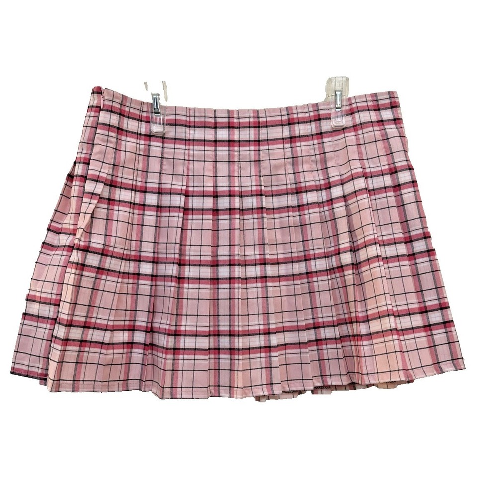 No Boundaries Womans Gingham Pleated Mini Skirt Size 2X Clueless Tennis Prep
